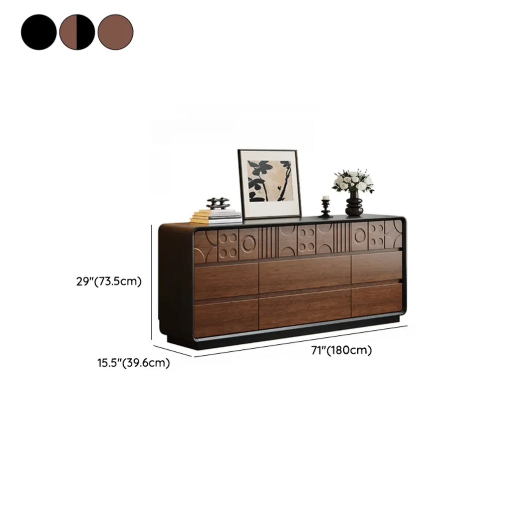 Commode en bois d'inspiration Art déco avec sculptures géométriques