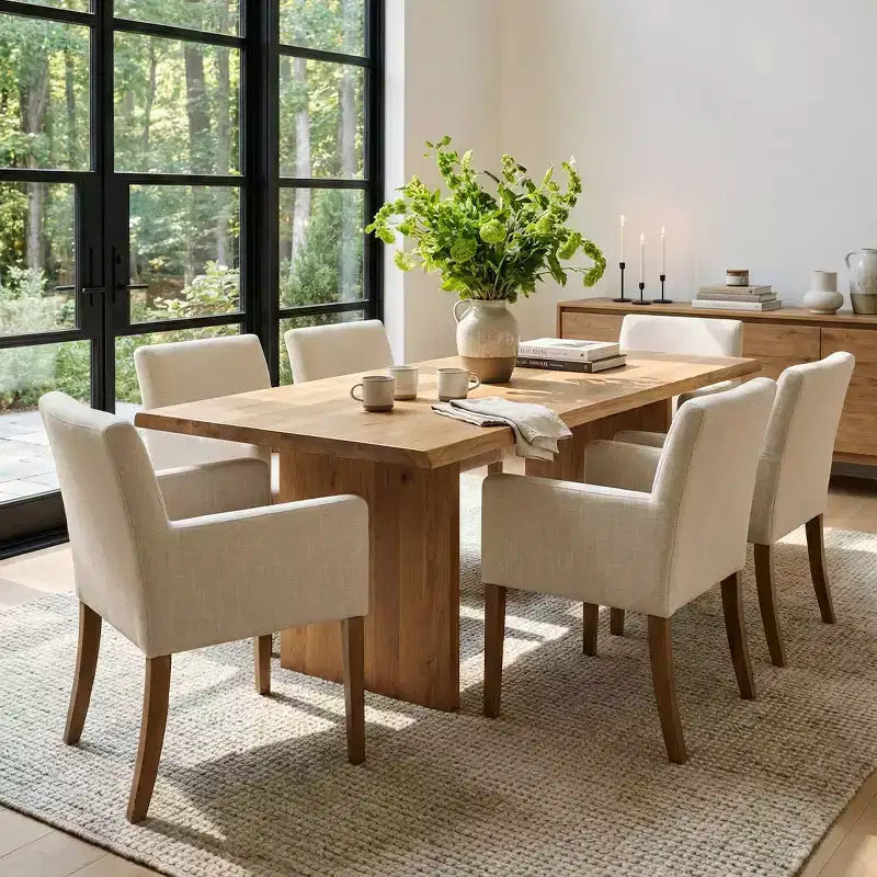Lot de 6 chaises de salle à manger capitonnées avec accoudoirs, fauteuils modernes en lin avec pieds en bois, chaises d'appoint pour salle à manger, salon – Panipeachy
