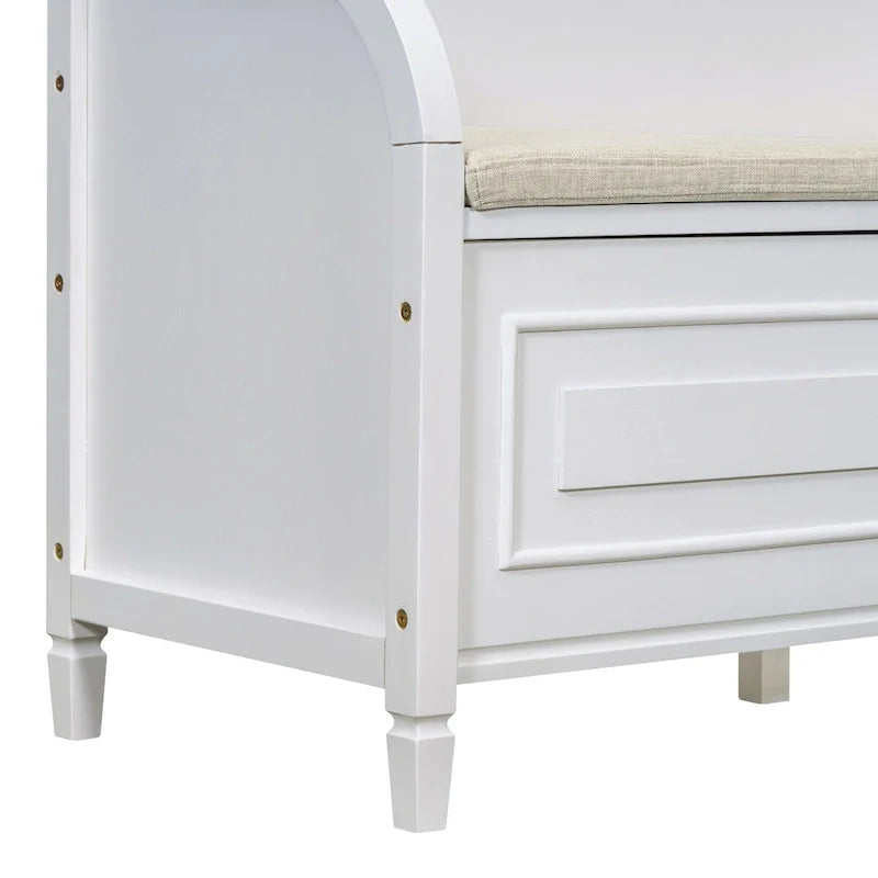 Banc de rangement rustique en bois massif pour entrée avec charnière de sécurité