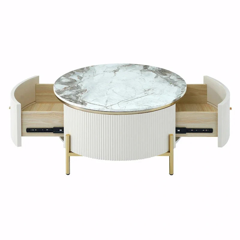 Table basse ronde moderne de 31,5 po avec grand tiroir de rangement