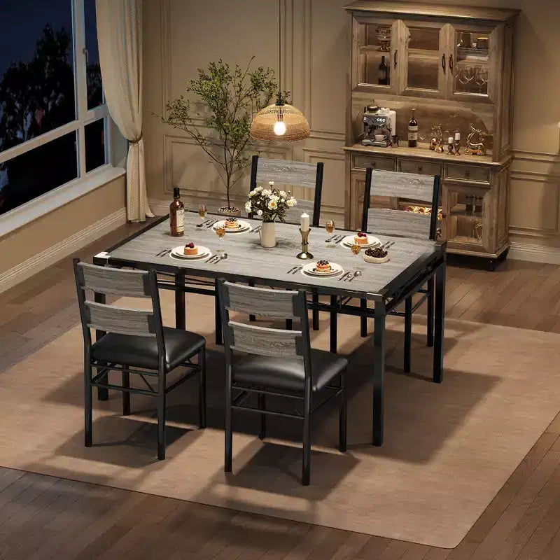 Ensemble table à manger pour 4 personnes, avec 4 chaises rembourrées, ensemble de 5 pièces de table de cuisine en bois avec protecteur de coin pour cuisine, appartement, petit espace.