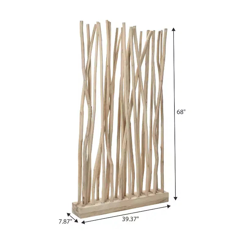 JONATHAN Y Tranquil 39W x 68H Paravent bohème côtier en branches de teck fabriquées à la main, un seul panneau