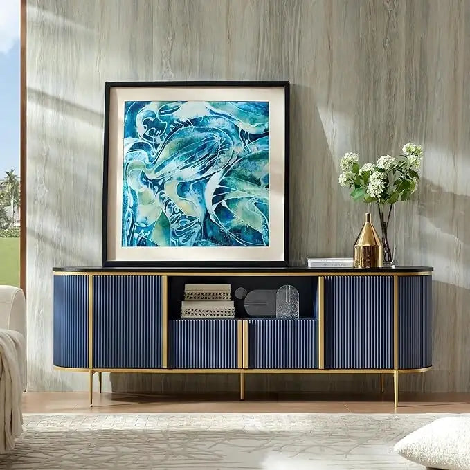 Meuble TV de luxe moderne, meuble de divertissement, avec plateau en faux marbre