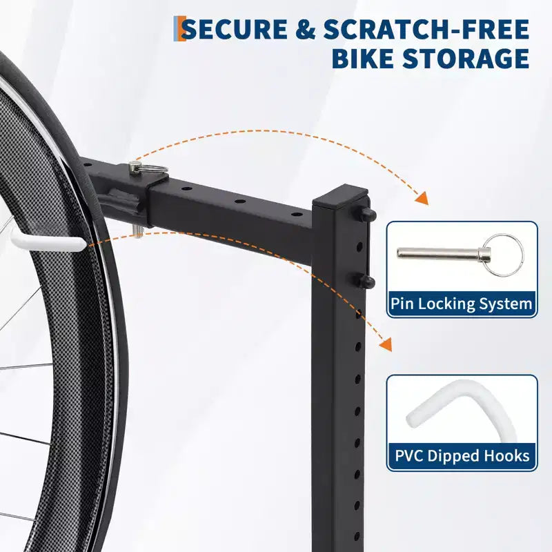 Range de rangement pour 5 vélos autoportant avec une capacité de 136 kg, organisateur robuste pour un maintien sûr et stable des vélos pour les cours avant et arrière