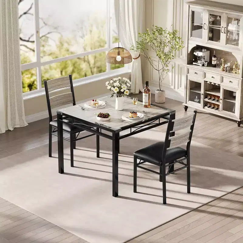 Ensemble table à manger pour 4 personnes, avec 4 chaises rembourrées, ensemble de 5 pièces de table de cuisine en bois avec protecteur de coin pour cuisine, appartement, petit espace.