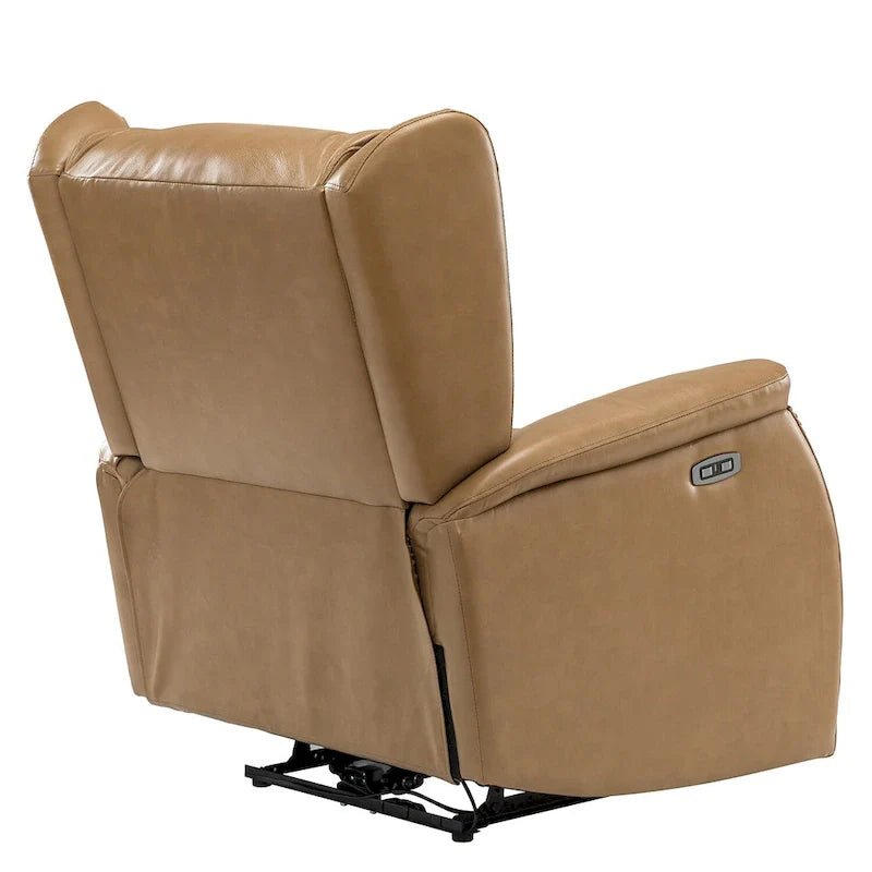 Fauteuil inclinable électrique en cuir véritable avec port USB – Dossier ailé clouté, ensemble de 2