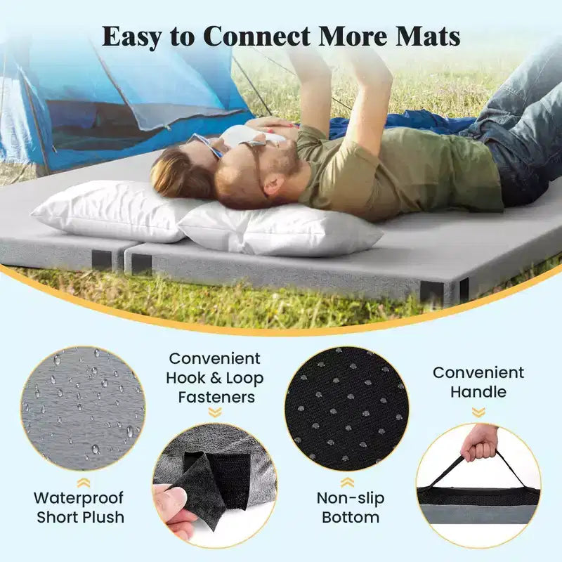 Matelas de camping en mousse à mémoire de forme Costway avec fond antidérapant, sac de voyage pour le couchage en extérieur, gris/bleu