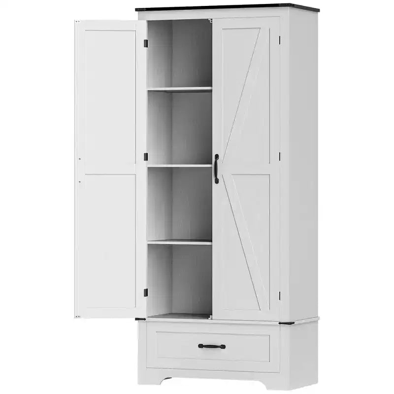 HOMCOM Armoire de garde-manger de ferme de 183 cm avec portes de grange, meuble de rangement de cuisine haut avec étagères réglables et tiroir
