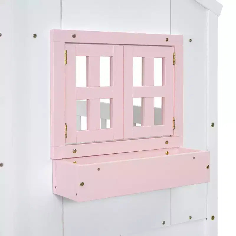 Lit mezzanine cabane de taille double, lit mezzanine cabane en bois avec échelle et barrières de sécurité pour enfants
