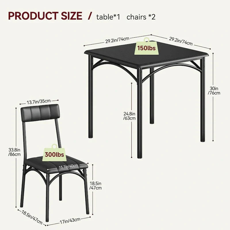 Ensemble table à manger et 2 chaises de cuisine rembourrées