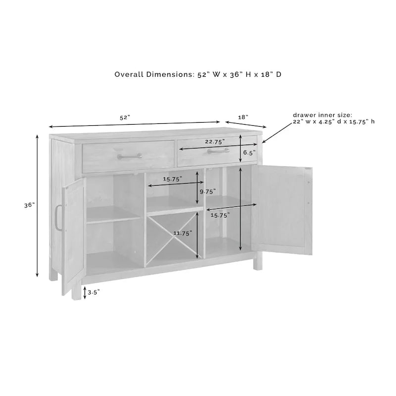 Buffet Crosley Roots en finition naturelle - 52 L x 18 P x 36 H