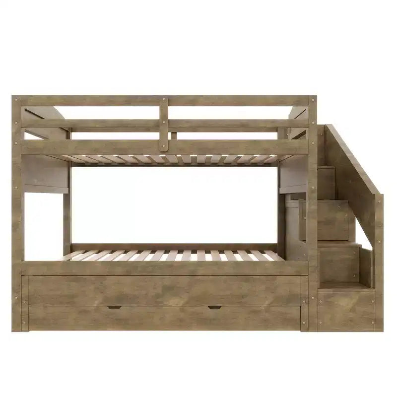 Lit superposé Whisen Twin XL avec lit gigogne, lit superposé avec rangement, lit superposé en bois massif, escalier de rangement, armoire, 3 tiroirs, pour enfants