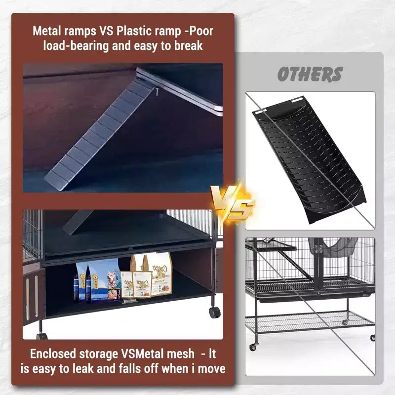 Grande Cage pour Petits Animaux, Cage à Furets - Habitat à 5 Niveaux de 150 cm avec Armoire de Rangement, Comprend Hamac/Roues/Rampes Amovibles/Plateaux Faciles à Nettoyer