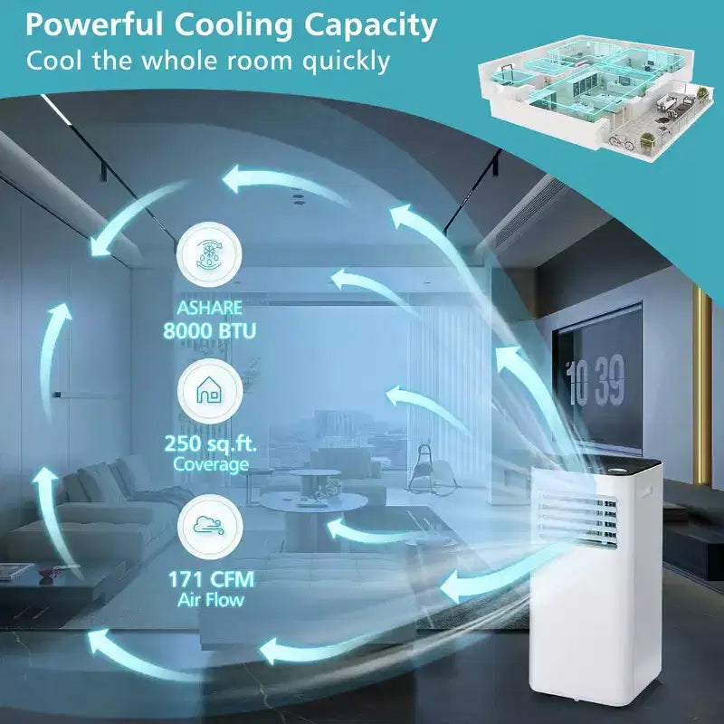 Climatiseur portable 3-en-1 Costway 8000 BTU avec ventilateur, déshumidificateur et mode veille