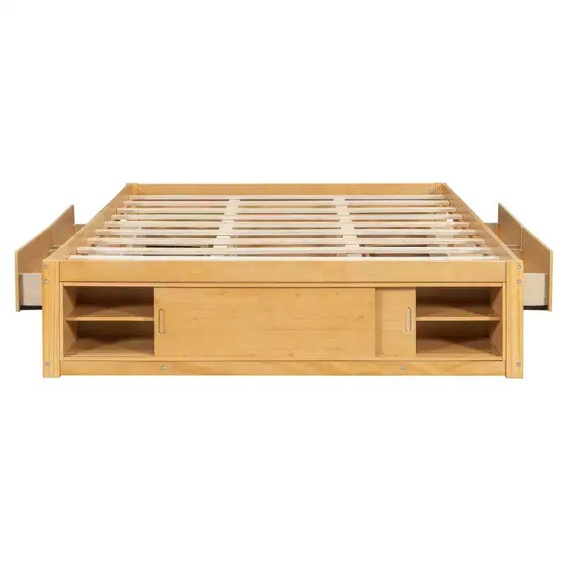Cadre de lit plateforme Whisen Queen avec 4 tiroirs de rangement et rangement dans le pied de lit