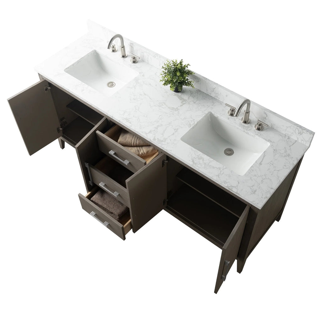 Meuble-lavabo de salle de bain Vanity Art 72 po à double vasque avec dessus en marbre reconstitué