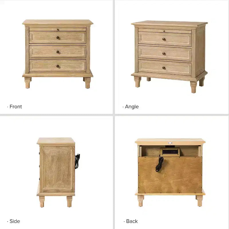 Table d'appoint Giorgio à 3 tiroirs avec prises intégrées, lot de 2 | HULALA HOME