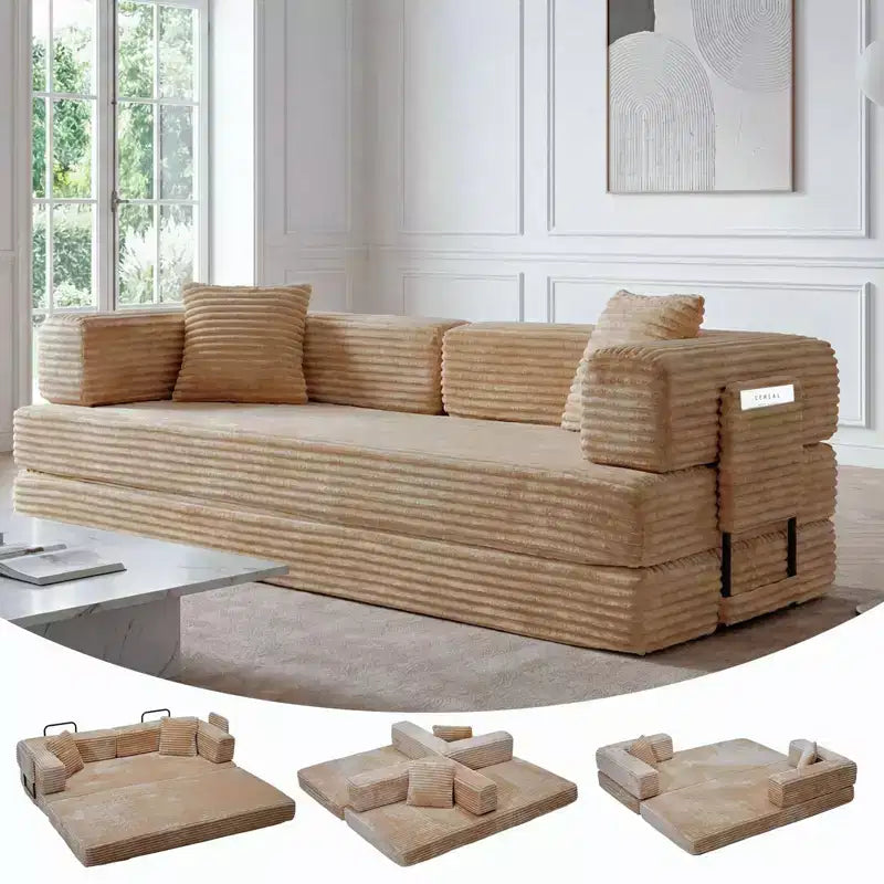Canapé-lit convertible 5-en-1 80,7 po – Velours côtelé, 1200 lb, aucun assemblage requis