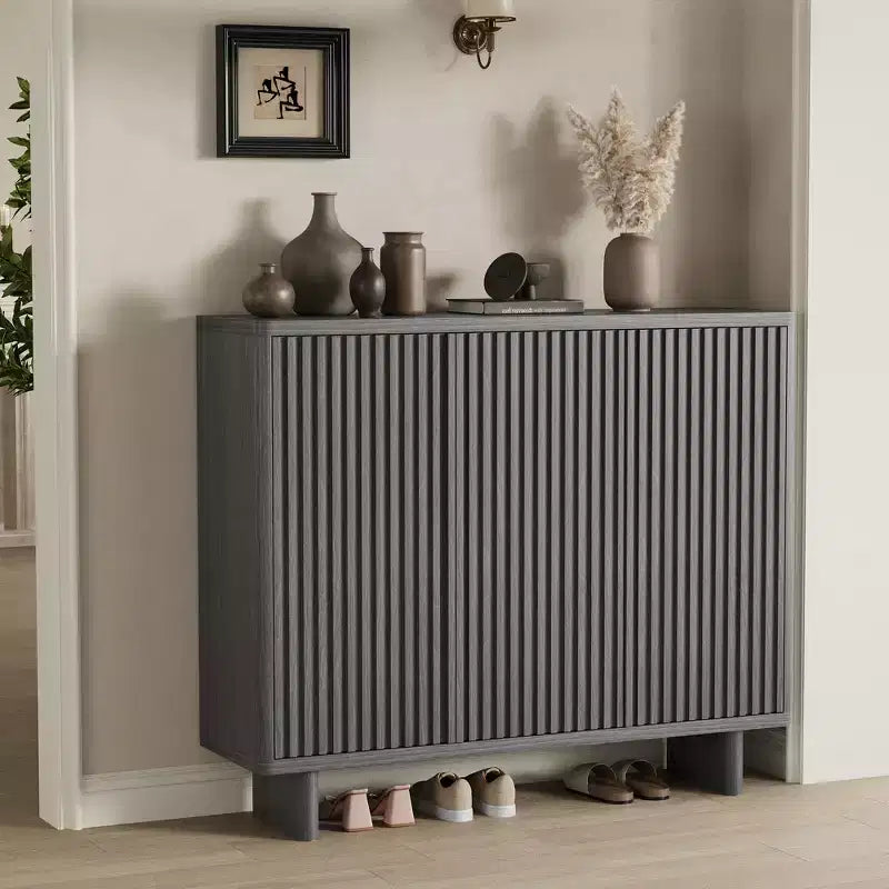 Meuble à chaussures Acekool 46 avec porte cannelée, meuble de rangement 5 niveaux, banc d'entrée rustique pour couloir, 41,5H