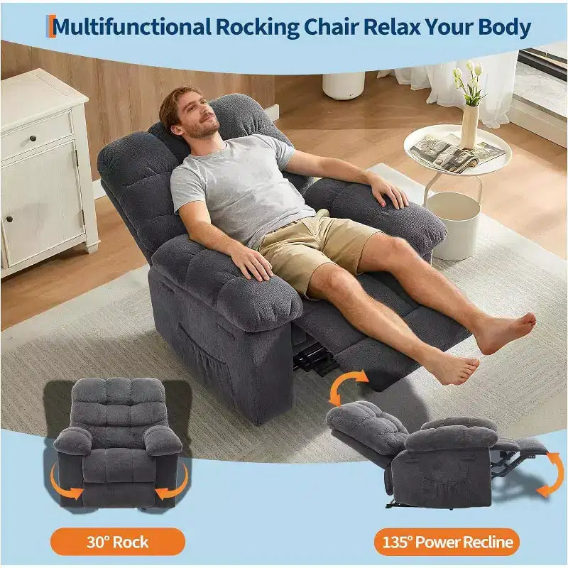Fauteuil inclinable manuel, fauteuil inclinable ergonomique en tissu respirant avec poches latérales, canapé individuel, adapté au salon et à la chambre à coucher