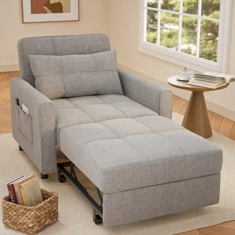 Canapé-lit convertible 3 en 1, chaise longue rembourrée réglable et pliable