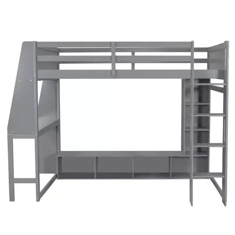 Lit mezzanine gaming Whisen Wood de taille double avec bureau, étagères multi-rangements, LED et une penderie suspendue