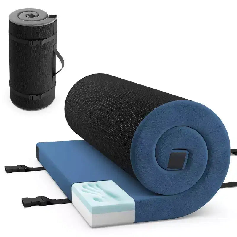 Matelas de camping en mousse à mémoire de forme Costway avec fond antidérapant, sac de voyage pour le couchage en extérieur, gris/bleu