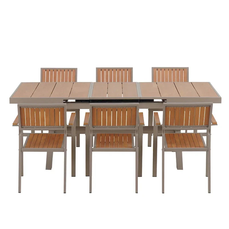 Ensemble de salle à manger d'extérieur extensible 7 pièces avec table extensible et 6 fauteuils