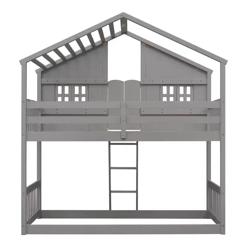 Lit mezzanine cabane de taille double, lit mezzanine cabane en bois avec échelle et barrières de sécurité pour enfants