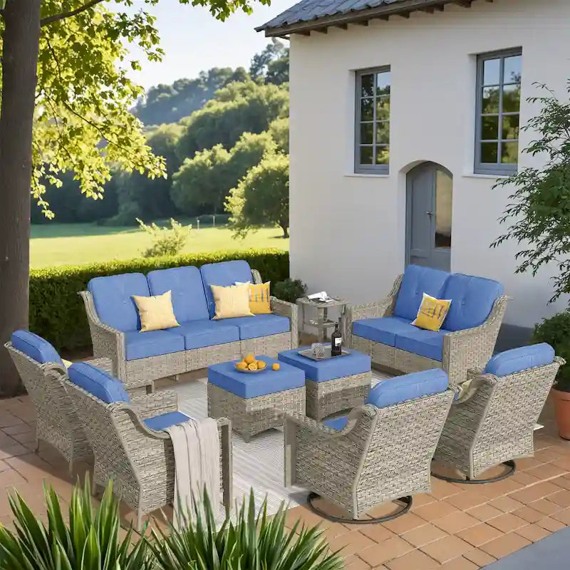 Ensemble de conversation de jardin 9 pièces XIZZI avec fauteuil pivotant