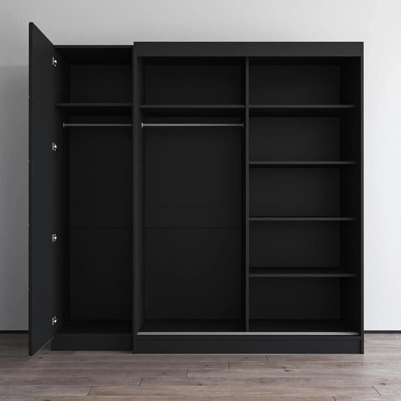 Armoire 2 portes avec miroir, façade vitrée, 2 personnes (Gris / Noir / Blanc)