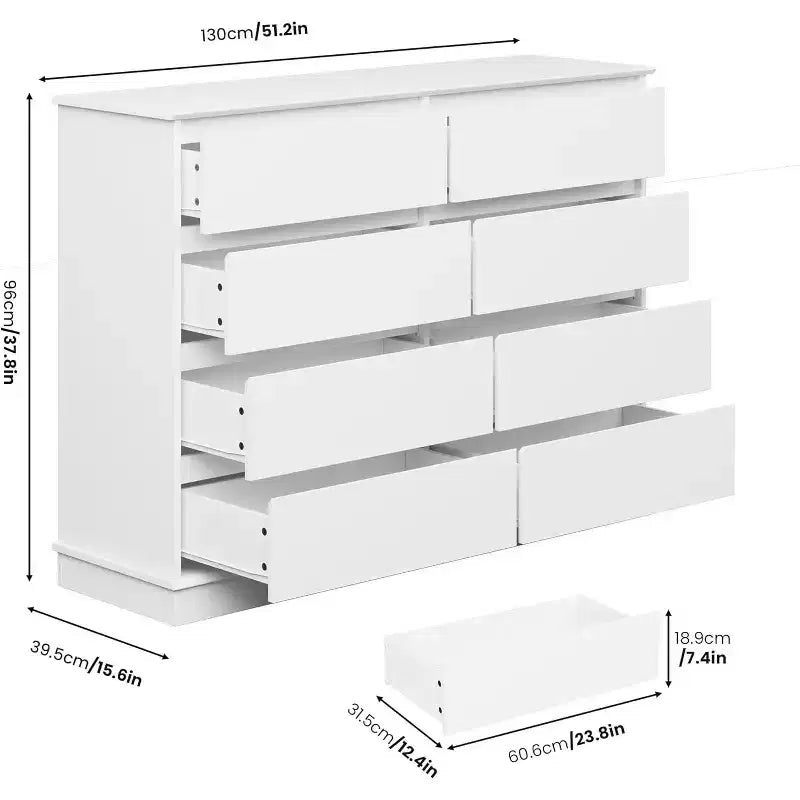 Armoire de rangement à 8 tiroirs, commode à tiroirs profonds, grand placard à plateau large pour salon, couloir, chambre d'enfants