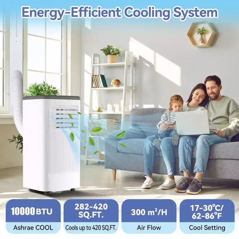 Climatiseur Portable, Flarhetoric 10000 BTU Climatisation/Ventilation/Déshumidification 3 EN 1, Unité AC Portable pour Pièce de 52 m², Unités pour Pièces à Faible Bruit