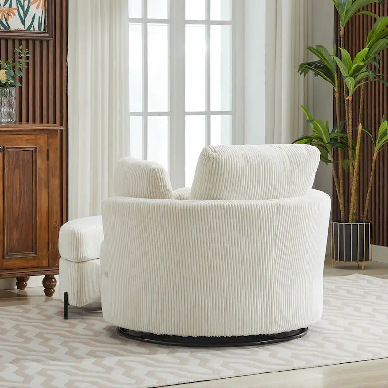 Fauteuil d'appoint pivotant rembourré 42,3 W avec 4 oreillers et pouf de rangement demi-lune