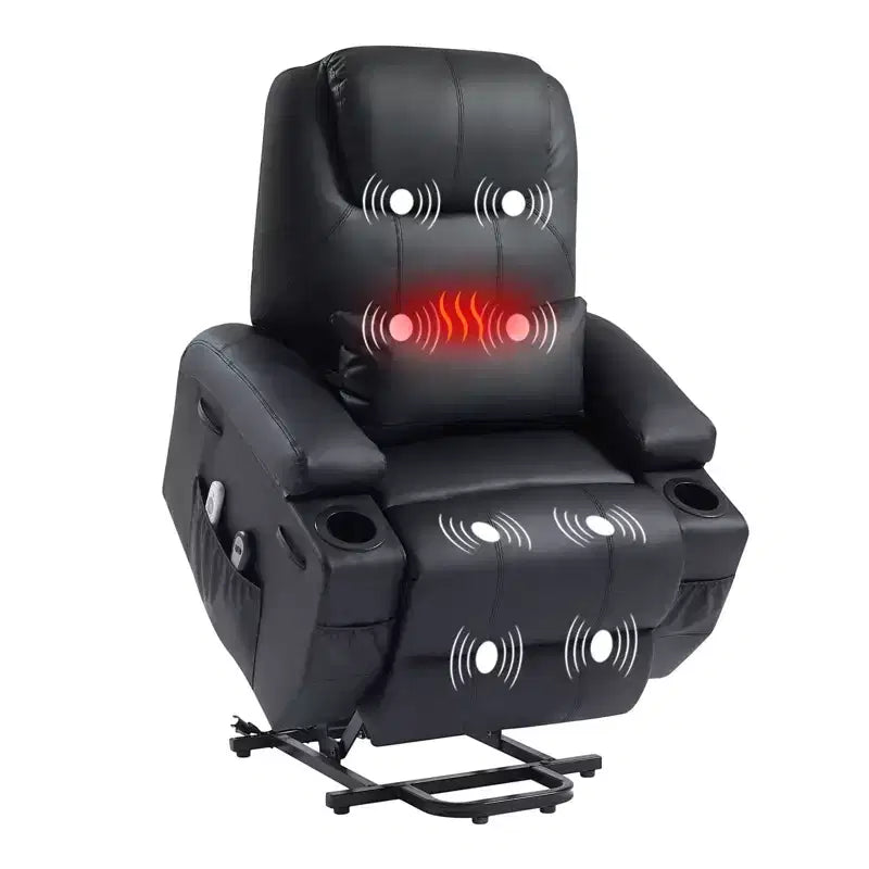 Fauteuil inclinable électrique Bestier de 88 cm avec fonction de levage, massage et chauffage, en similicuir, avec poches latérales et porte-gobelets