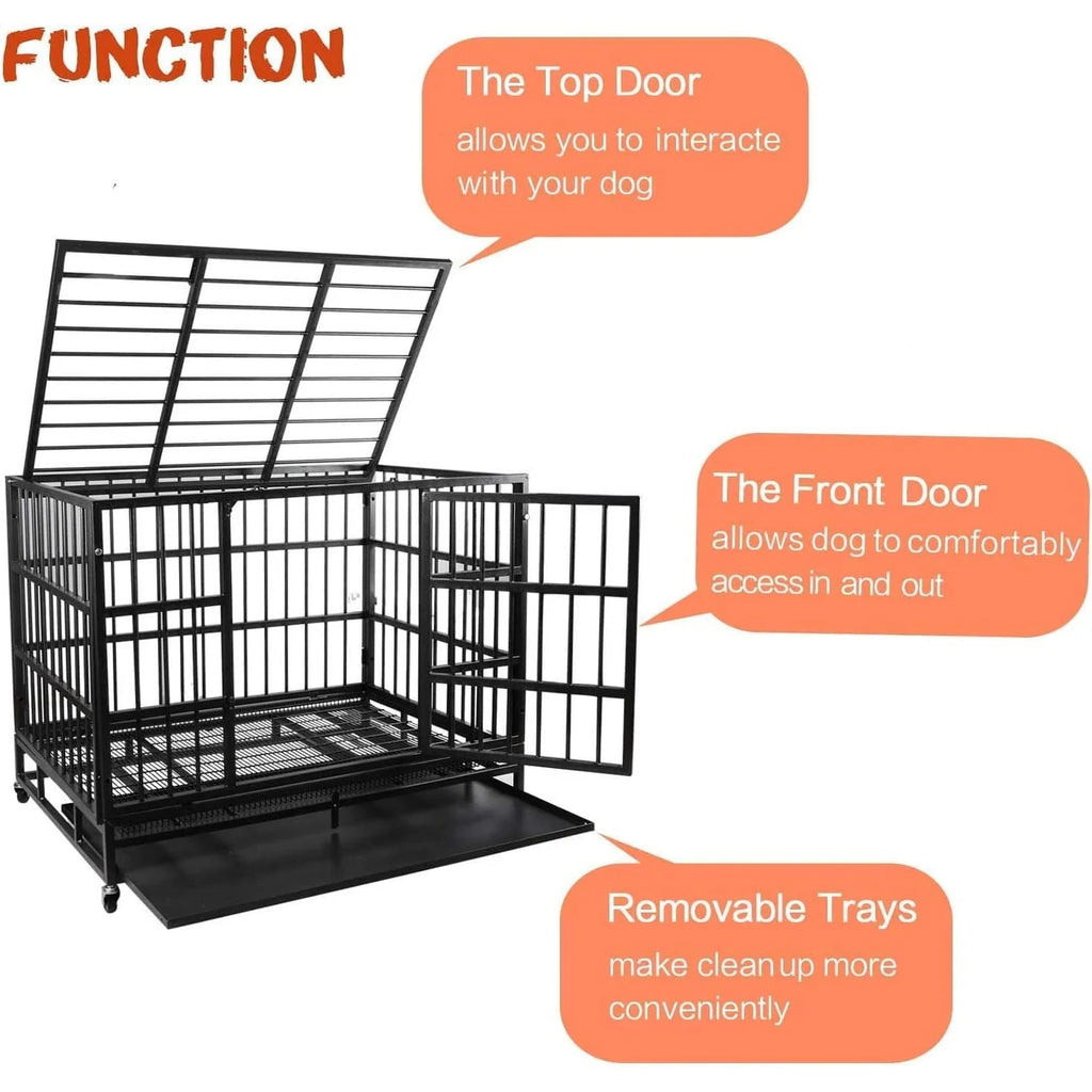 BOSSIN Cage pour Chien Robuste Indestructible 48/38 Pouces, Niche Anti-Évasion avec Roues Verrouillables
