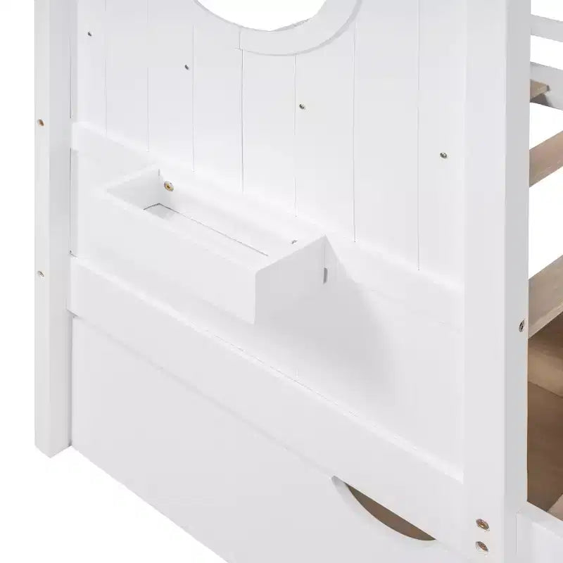 Lit cabane en bois double/complet avec 2 tiroirs, lit pour enfants avec étagère de rangement - ModernLuxe