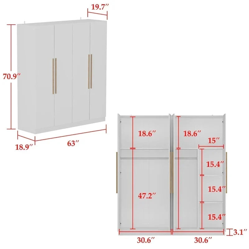 Armoire moderne autoportante en bois massif avec étagères de rangement
