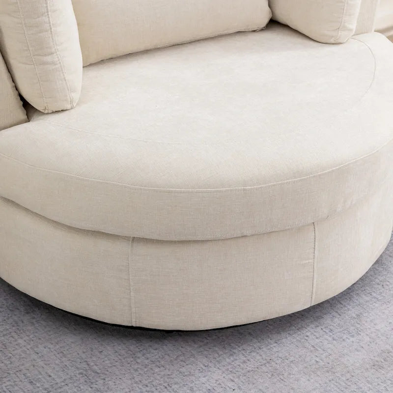 Fauteuil d'appoint pivotant rembourré 42,3 W avec 4 oreillers et pouf de rangement demi-lune