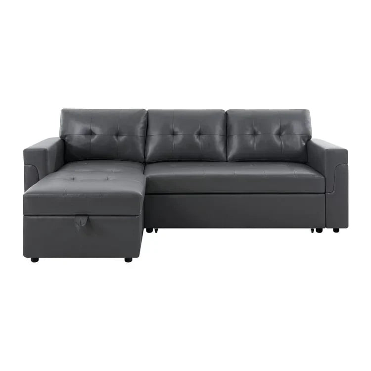 Canapé d'angle réversible convertible avec lit gigogne, méridienne de rangement et pieds durables