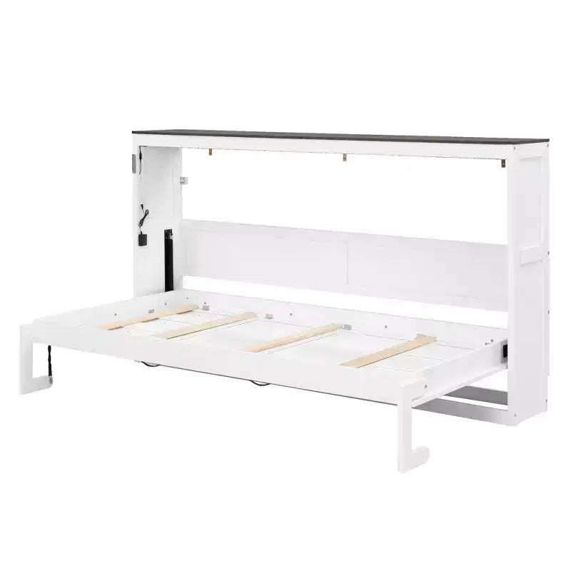 Lit escamotable double avec éclairage LED, peut être plié en armoire, armoire-lit murale dissimulée pour chambre d'amis