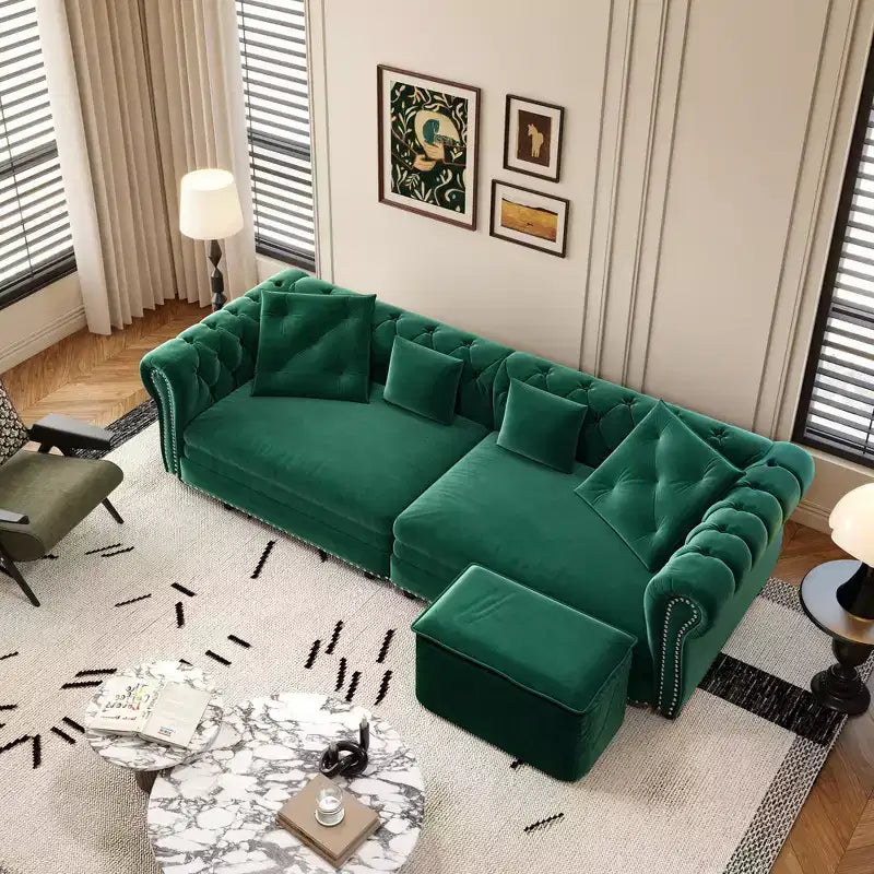 Canapé-lit gigogne 3-en-1 King Size Whisen Velvet et canapé convertible avec pouf mobile, design capitonné