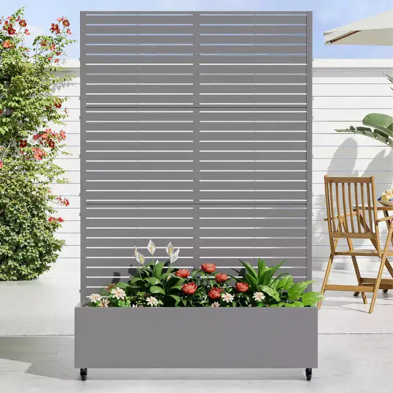 MAYEERTY Jardinière avec treillis Gris fer Style classique à persiennes 183x89x41cm Ensemble de 3 pièces
