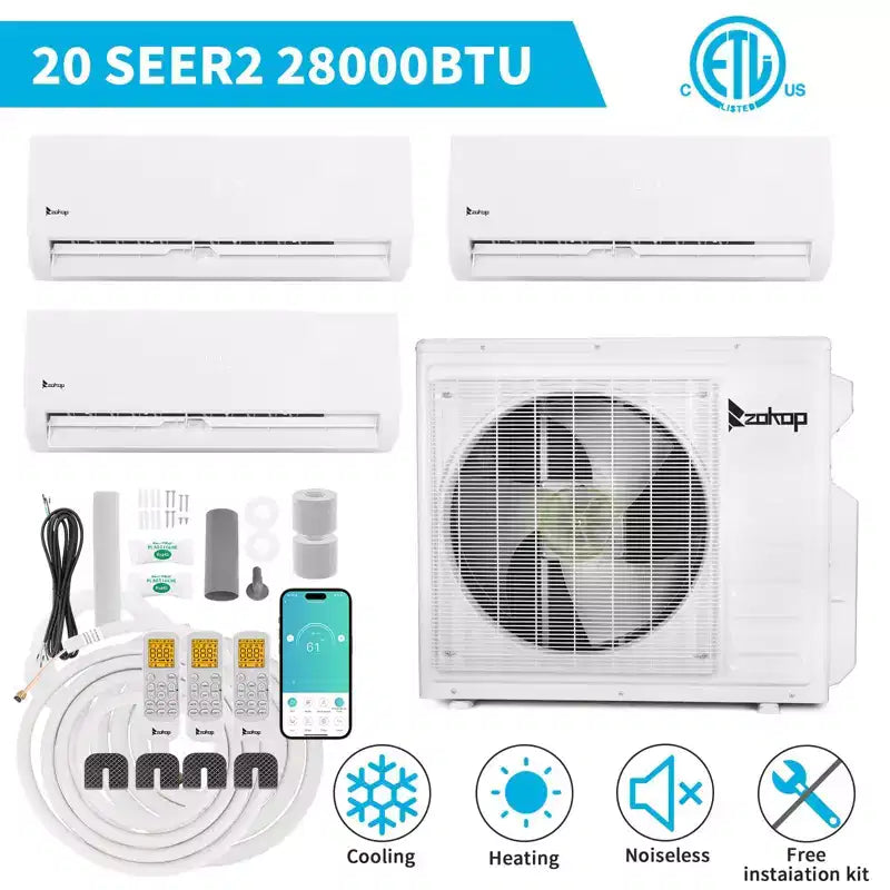 Climatiseur mini-split Karl Home 3 zones 28000 BTU 20 SEER2 avec pompe à chaleur (9K+9K+18K)