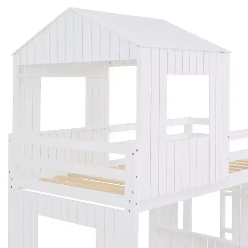 Lit superposé en bois Luxystar avec maisonnette, toboggan et barrières de sécurité, double sur grand lit
