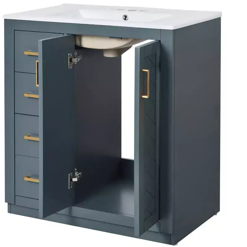 Meuble-lavabo de salle de bain 30 po avec armoire et 3 tiroirs – Noir / Bleu / Vert / Indigo / Blanc