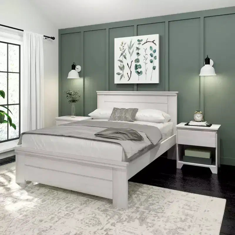 Lit double Plank+Beam Farmhouse avec tête de lit, plateforme en bois massif
