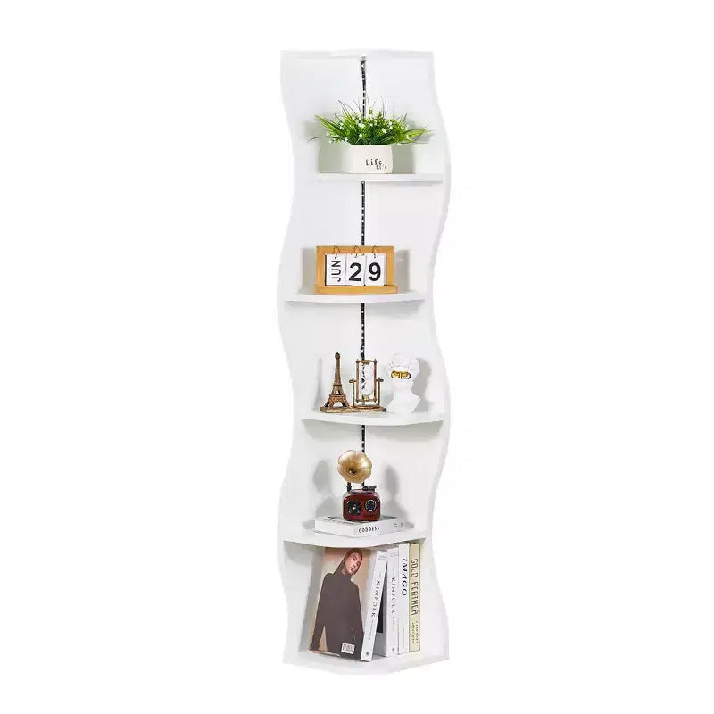 VECELO Étagère d'Angle Onde à 5 Niveaux, Étagère de Rangement Verticale Haute pour Petits Espaces et Salon, Blanche
