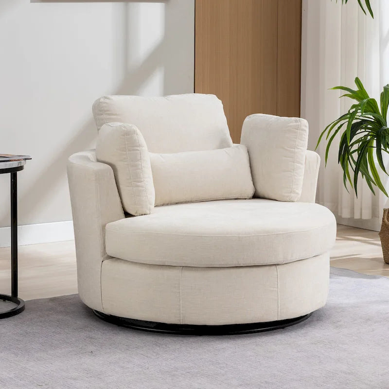 Fauteuil d'appoint pivotant rembourré 42,3 W avec 4 oreillers et pouf de rangement demi-lune