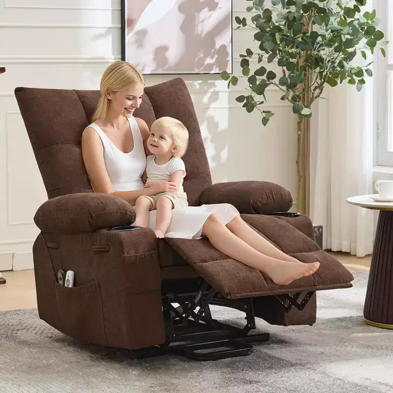 Fauteuil inclinable releveur électrique pour personnes âgées avec fonctions massage et chauffage, inclinable surdimensionné avec fonctions massage et chauffage, revêtement doux et rembourré, poche latérale et porte-gobelets
